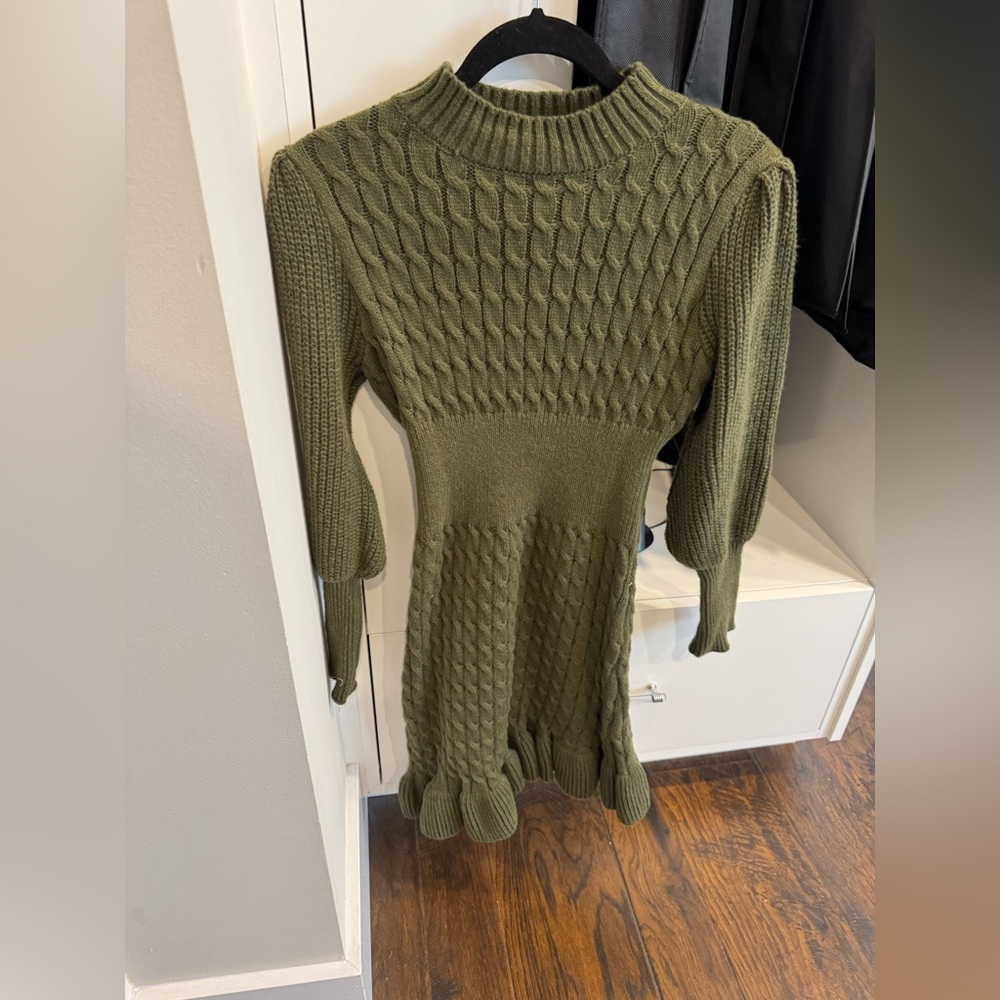 Olive Green Cable Knit Sweater Dress